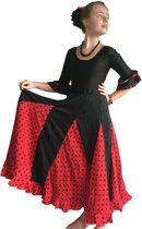 Spaanse Flamenco Rok - zwart met rode stippen voor meisjes - maat 6 -