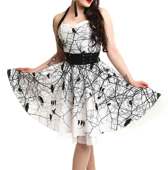 Dark Crow jurk met kraaien en takken print wit/zwart - XL - Vixxsin