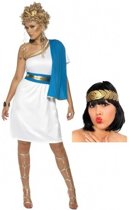 Wit met blauw romeins jurkje inclusief lauwerkrans