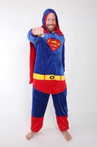 KIMU Onesie Superman kinder pakje kostuum met cape Supergirl - maat 110-116 - Supermanpak jumpsuit pyjama