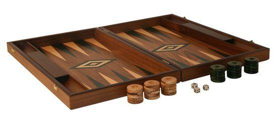 Afbeelding van het spel Walnoothout Backgammon  Groene  inleg, 48 x 60 x 4 x 8 cm