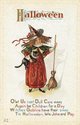 Afbeelding van het spelletje Witch With Broom and Cat Halloween Greeting Card