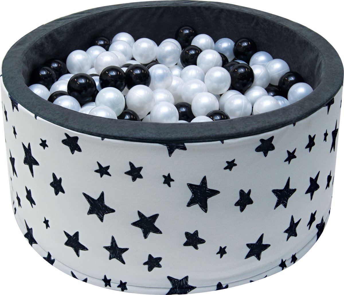 Ballenbak | Wit met zwarte sterren incl.  200 witte en zwarte ballen