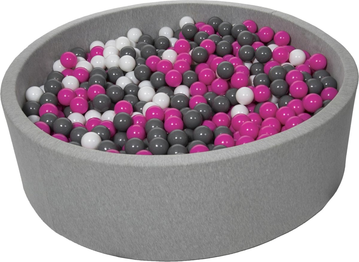 Ballenbak - stevige ballenbad - 125 cm - 1200 ballen Ø 7 cm - wit, roze, grijs.