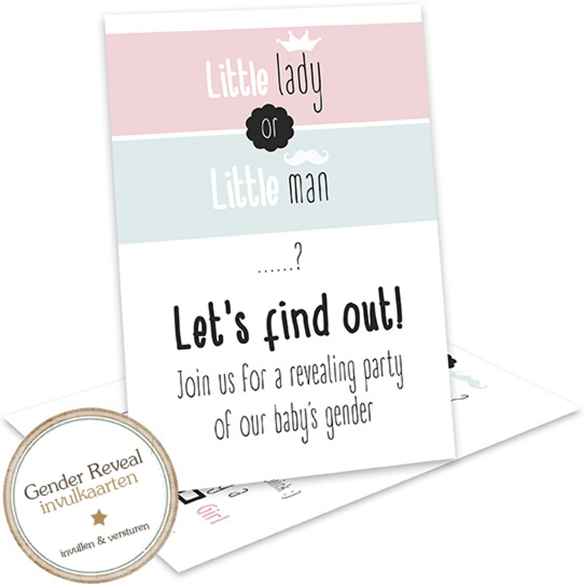 Baby Gender Reveal uitnodiging - Gender reveal party -  Genderreveal - Babyshower - Invulkaarten - Een Jongen of een Meisje? - Little Lady or a Little Man - GR002 (12 stuks )