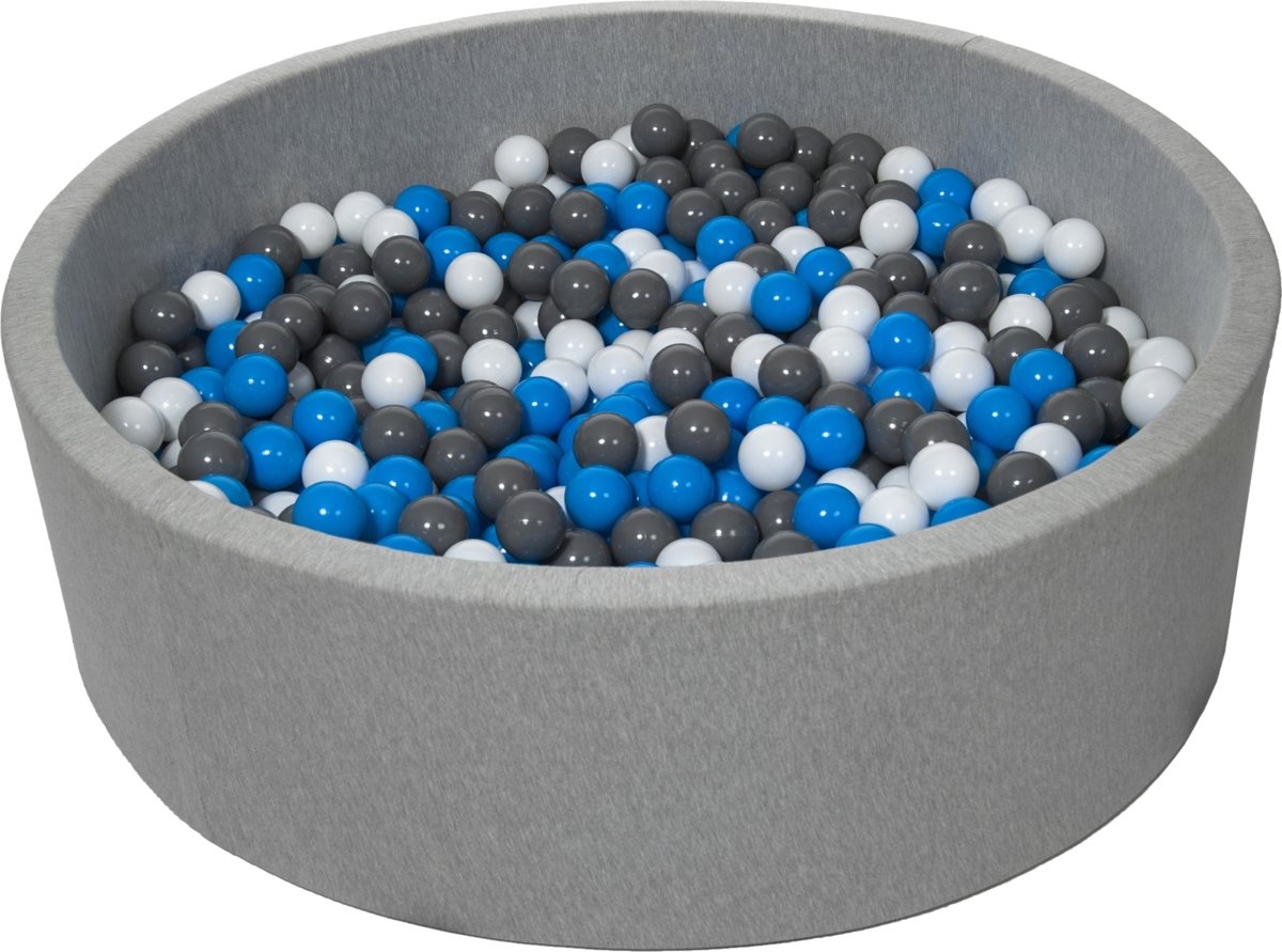 Ballenbak - stevige ballenbad - 125 cm - 900 ballen Ø 7 cm - wit, blauw, grijs.