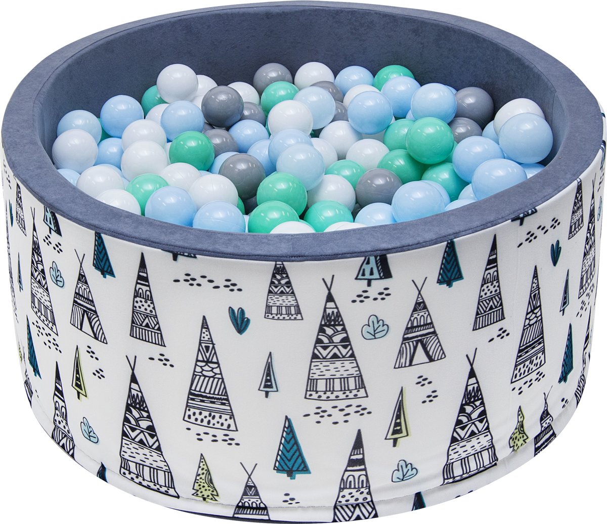 Ballenbak - stevige ballenbad -90 x 40 cm - 200 ballen Ø 7 cm - blauw, wit, grijs en groen