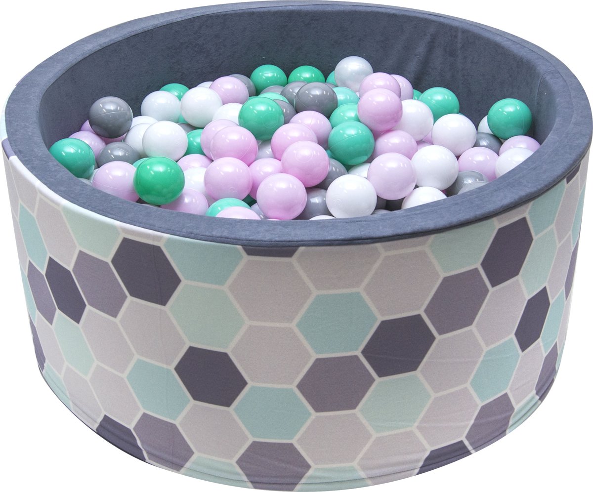 Ballenbak | Bijenraam incl.  200 witte, grijze, groene en roze ballen
