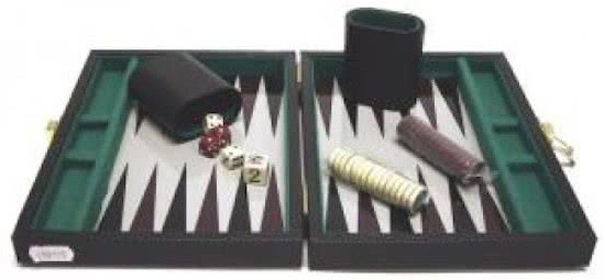 Backgammonkoffer magnetisch zwart 23x17 cm
