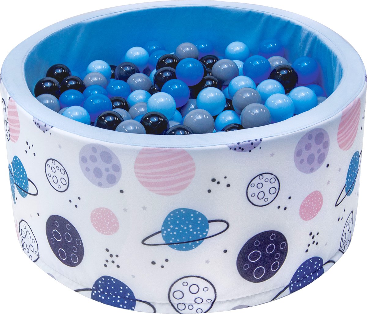Ballenbak - stevige ballenbad -90 x 40 cm - 200 ballen Ø 7 cm - donkerblauw, grijs, zwart en lichtblauw