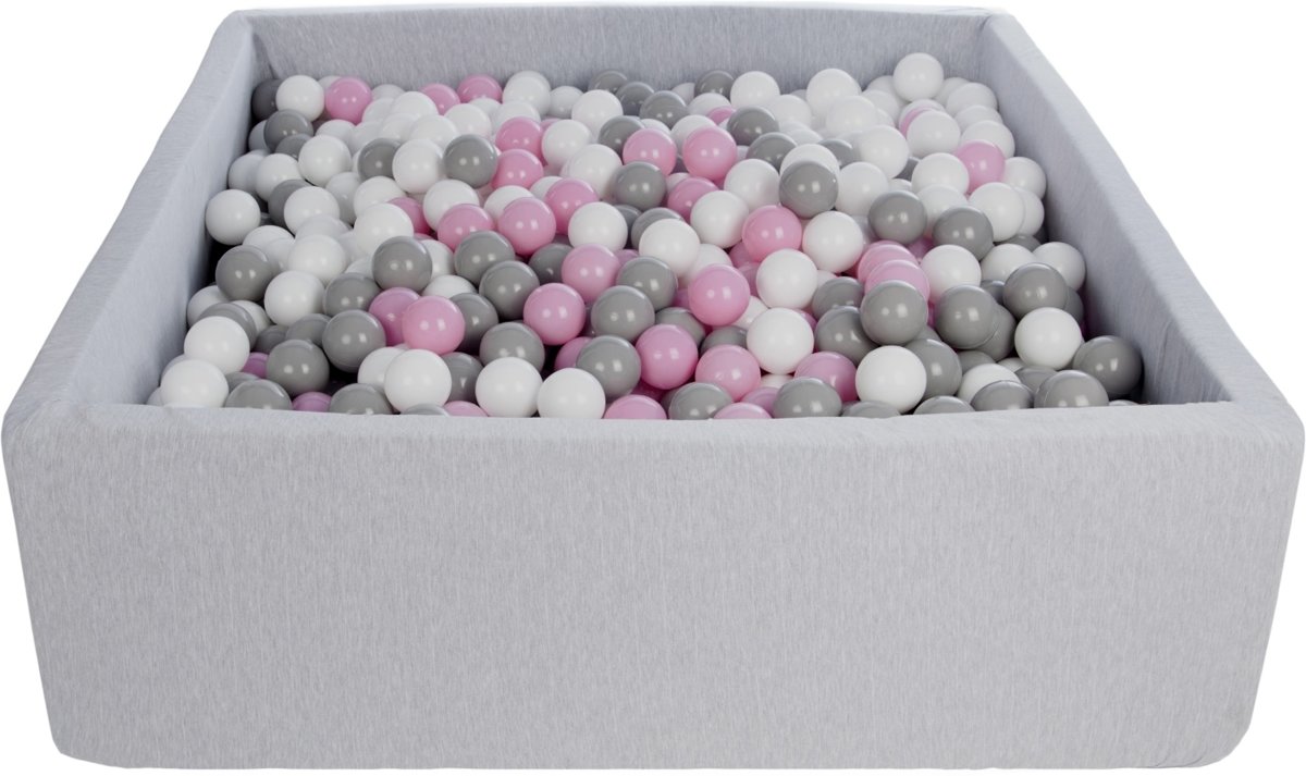 Ballenbak - stevige ballenbad - 120x120 cm - 1200 ballen Ø 7 cm - wit, roze, grijs.
