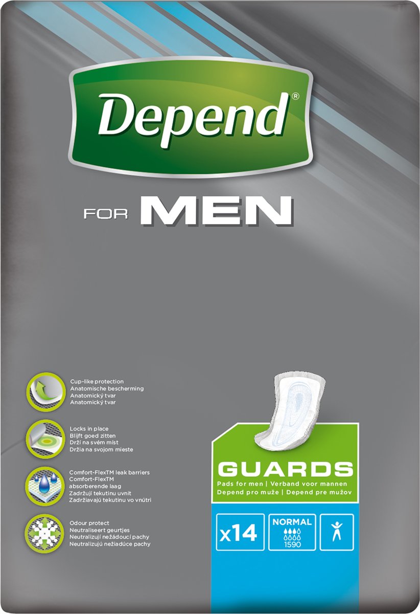 Foto van Depend for Men Guards – Voordeelbox 56 stuks - Incontinentie verband voor mannen