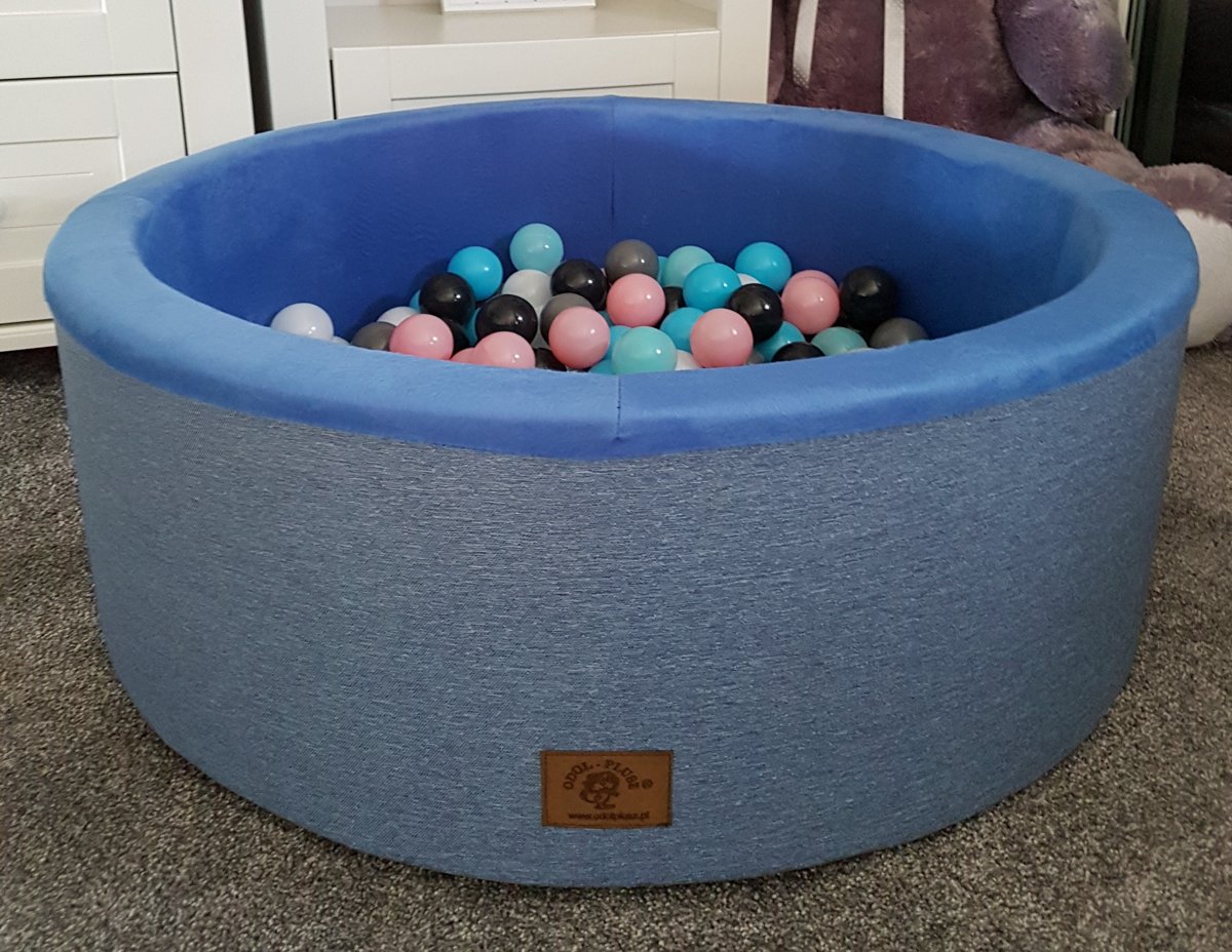 Ballenbak - stevige ballenbad - 90 x 40 cm - 200 ballen - wit,grijs, zwart, roze en blauw