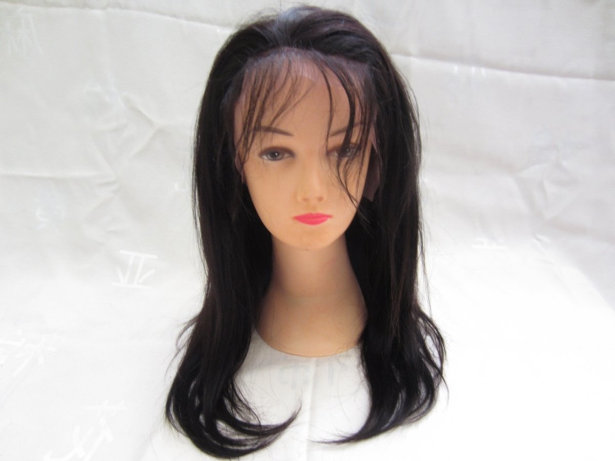 Foto van Lace Full Wig braziliaanse Silky Straight Kleur:1B Black 55cm