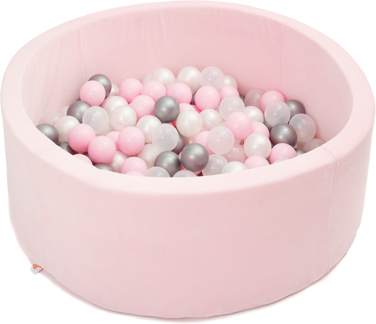FUJL - Ballenbak - Speelbak - Roze - ⌀ 90 cm - 200 ballen - Zilver - Parel - Roze - Transparant
