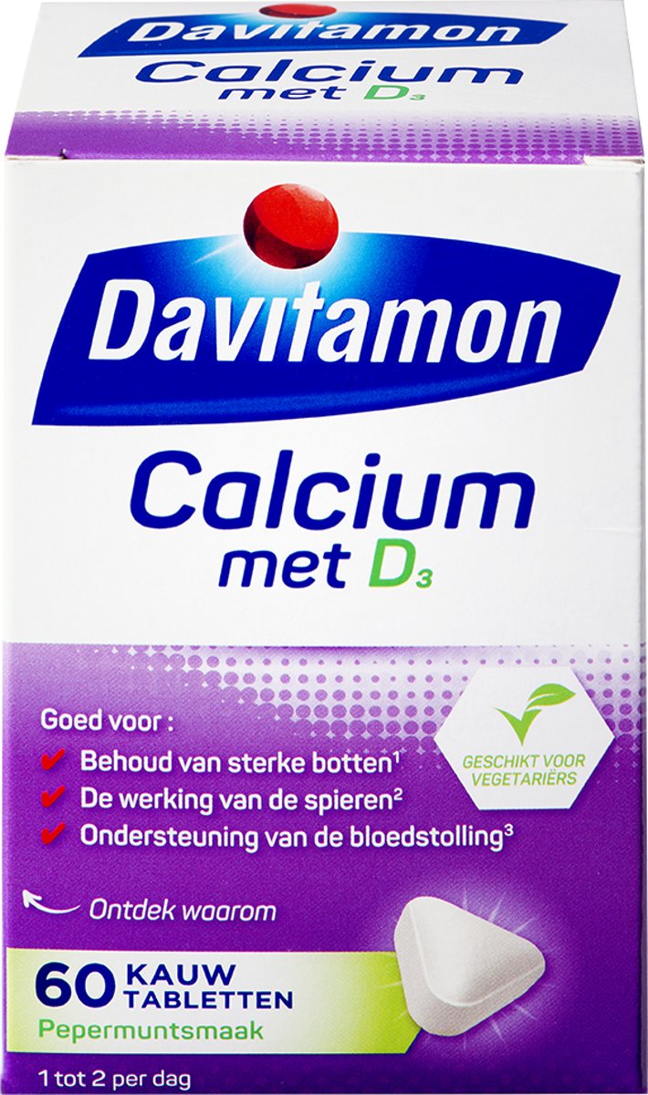Foto van Davitamon - Calcium + vitamine D - mint - 60 stuks