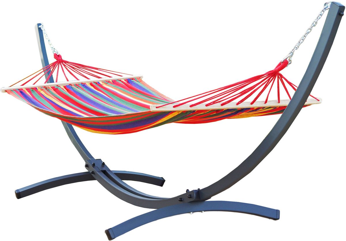 Potenza Titanium- Onverwoestbare verzinkte Tweepersoons Hangmatset /2- persoons Hangmat met standaard (draagkracht:350 kg)