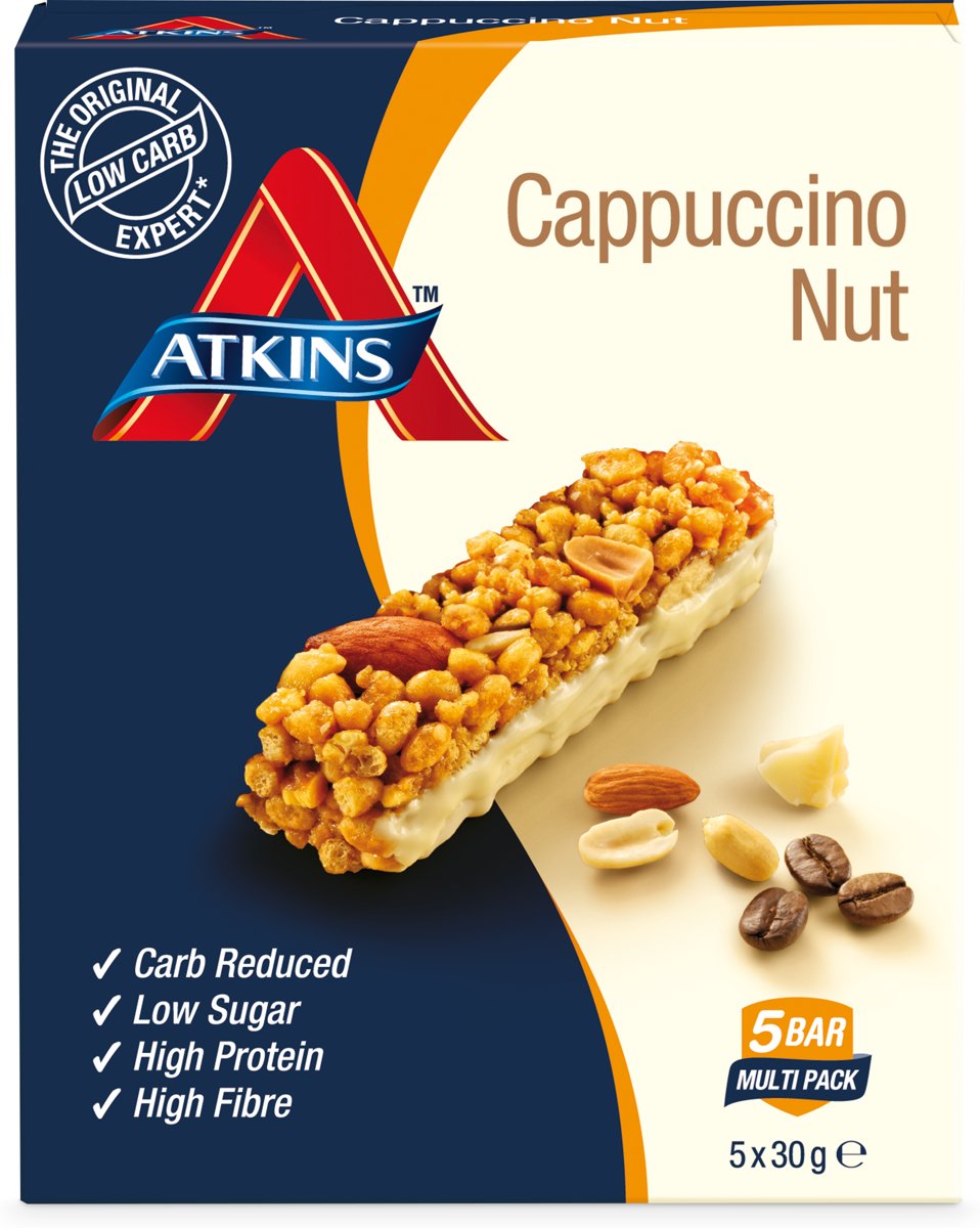Foto van Atkins Day break capuccino nut - 5 x 30 gram