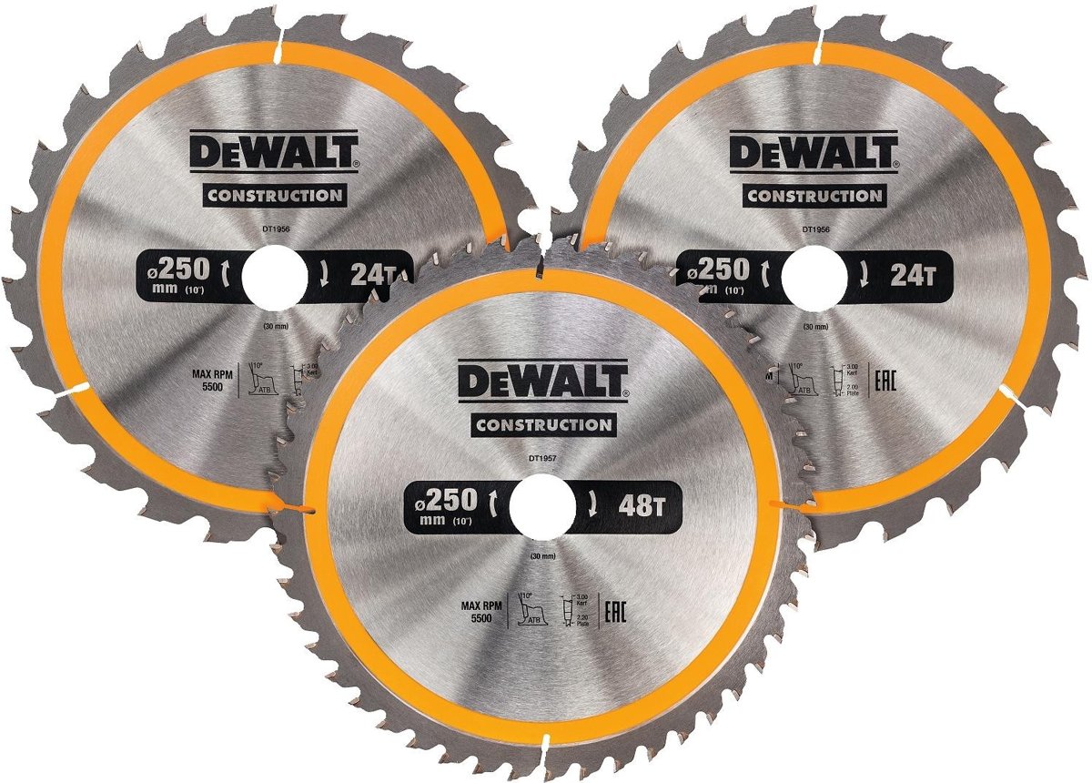 DeWALT DT1963 Cirkelzaagbladen Set 250mm (24T/24T48T 250 x 30mm)
