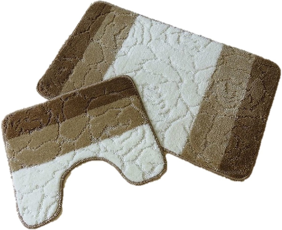 Badmat set bruin/ivoor - 50 x 80 cm + 40 x 50 cm