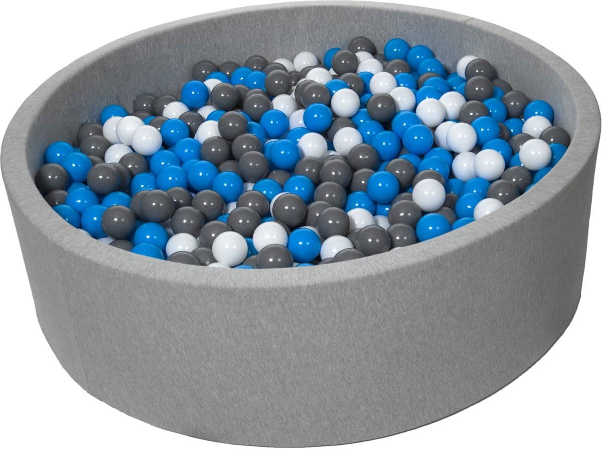 Ballenbak - stevige ballenbad - 125 cm - 1200 ballen - wit, blauw, grijs.