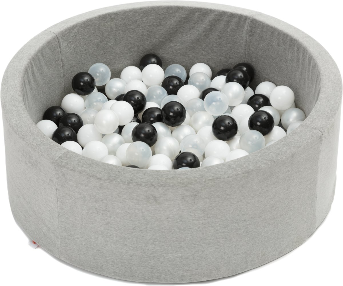 FUJL - Ballenbak - Speelbak - Lichtgrijs - ⌀ 90 cm - 200 ballen - Kleuren - Zwart - Parel  -Wit - Transparant