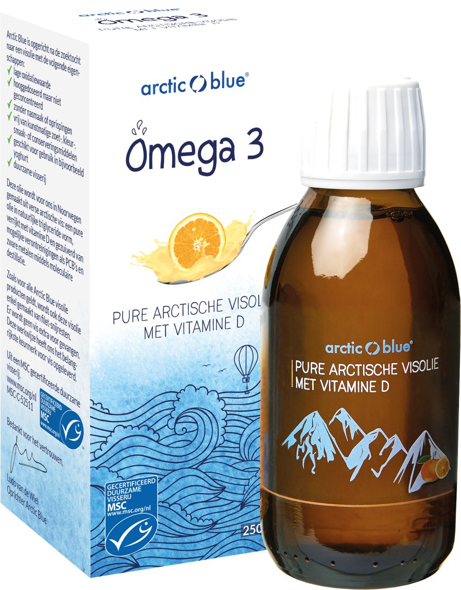 Foto van Arctic Blue Omega 3 Pure Arctische Visolie met Vitamine D 150 ml