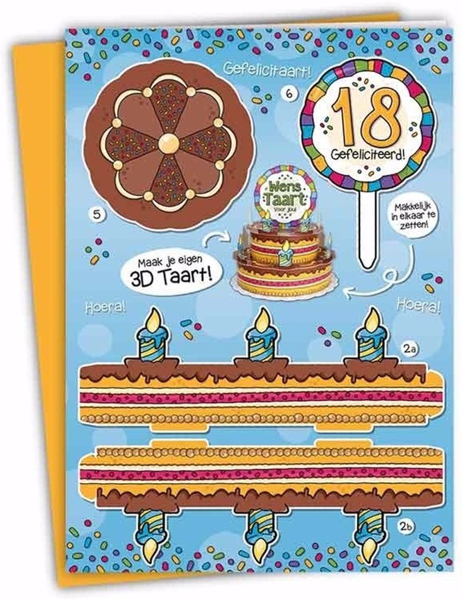 Beste bol.com | XXL 3D taart kaart 18 jaar GB-97