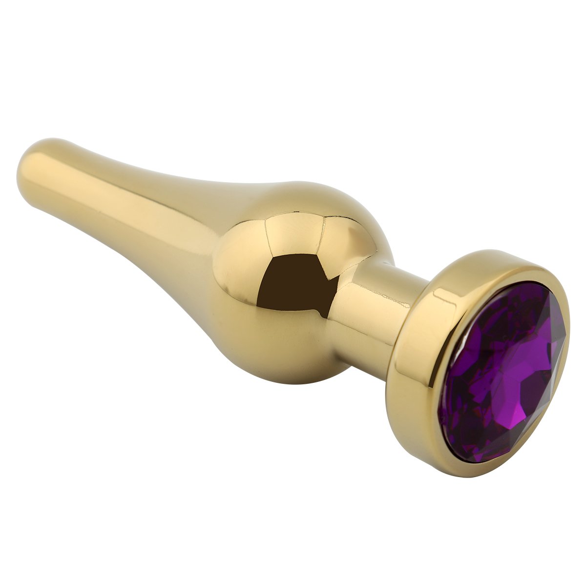 Foto van Banoch - Buttplug Lacrima Gold Purple Medium - Metalen buttplug - Diamant steen - Paars