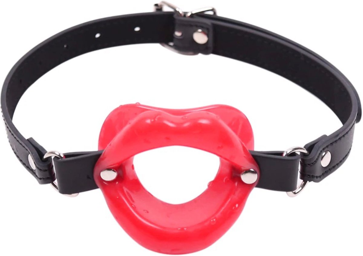 Foto van BDSM Leer - Rubber Lippen O Ring Open - Mond Gag
