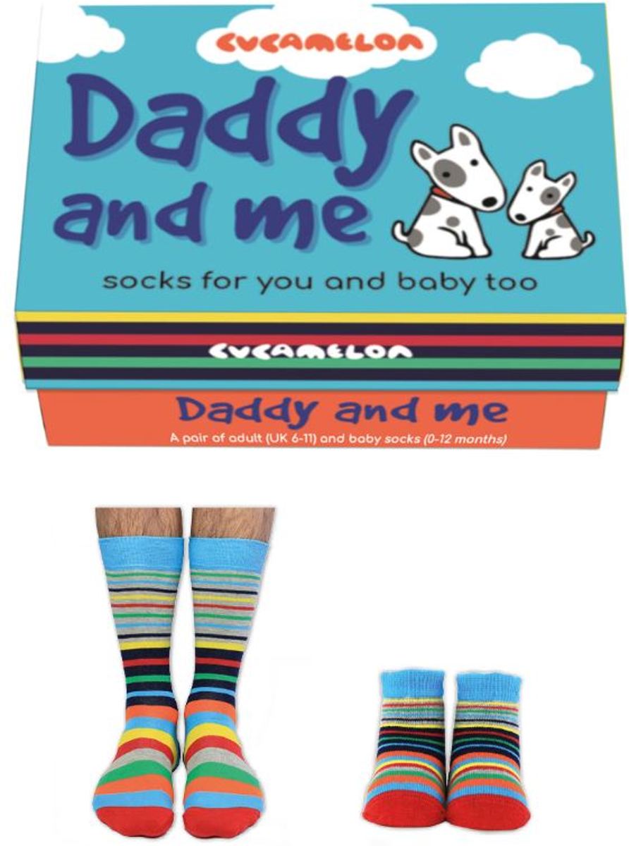 Cadeaudoosje met vader en kind sokken - Daddy and Me - maat 39/46 en 0 tot 12 mnd - kraam cadeau idee