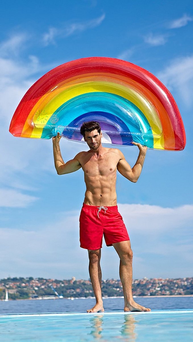 Opblaasbare Regenboog XXL 180x90cm | Opblaasbaar | Drijvende Regenboog | Drijvend Mega Zwembad Speelgoed | Luchtbed | Ligbed