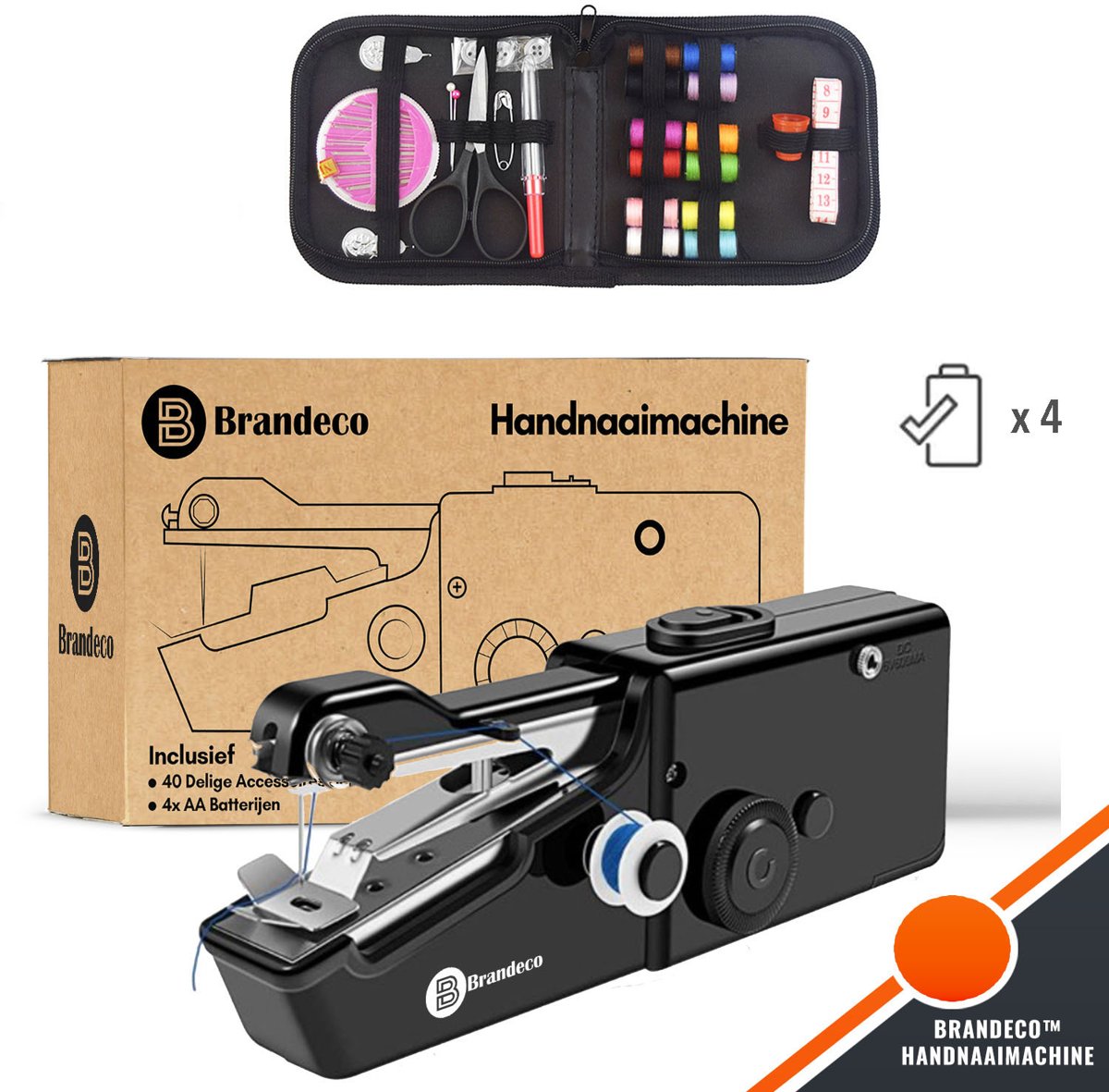 Brandeco™ Handnaaimachine - 16 Delige Accessoires Set - Nederlandse Handleiding - Kleding - Reparatie - Handnaaimachine Mini - Vakantie - Naaien - Repareren - Reis Naaimachine - Elektrisch - Inclusief 4 AA Batterijen