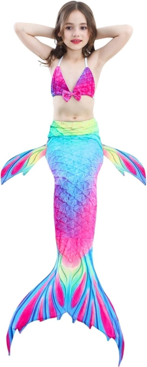 Let op type!! 3 PCS / Sets Children Swimming Mermaid Tails Bikini Cosplay Mermaid Swimwear  Size: 110(Magenta+Blue)