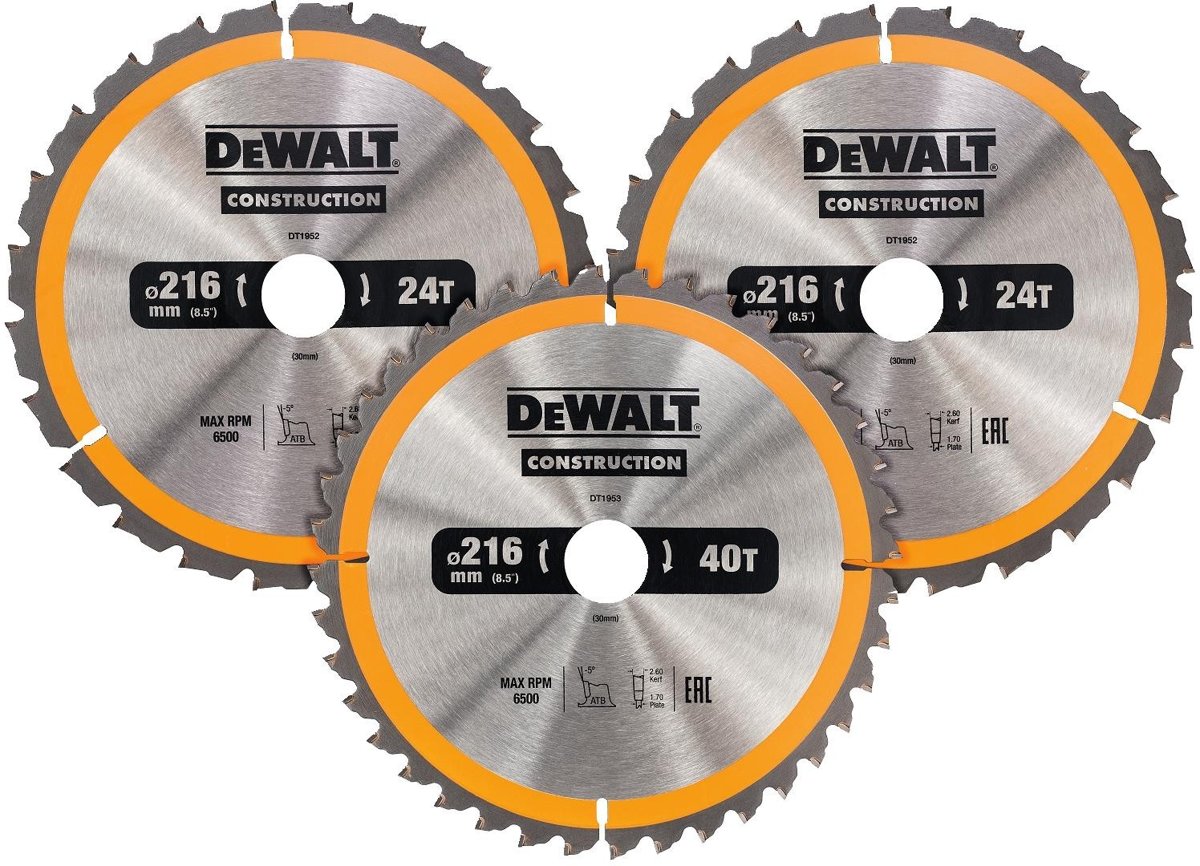DeWALT DT1962 Cirkelzaagbladen Set 216mm (24T/24T/40T 216 x 30mm))