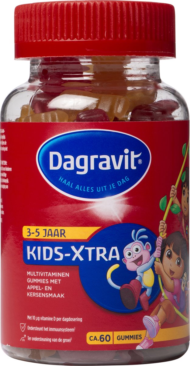 Foto van Dagravit Kids Extra 3-5 jaar Gummies Dora en Diego Kinder - 60 Gummies - Multivitamine