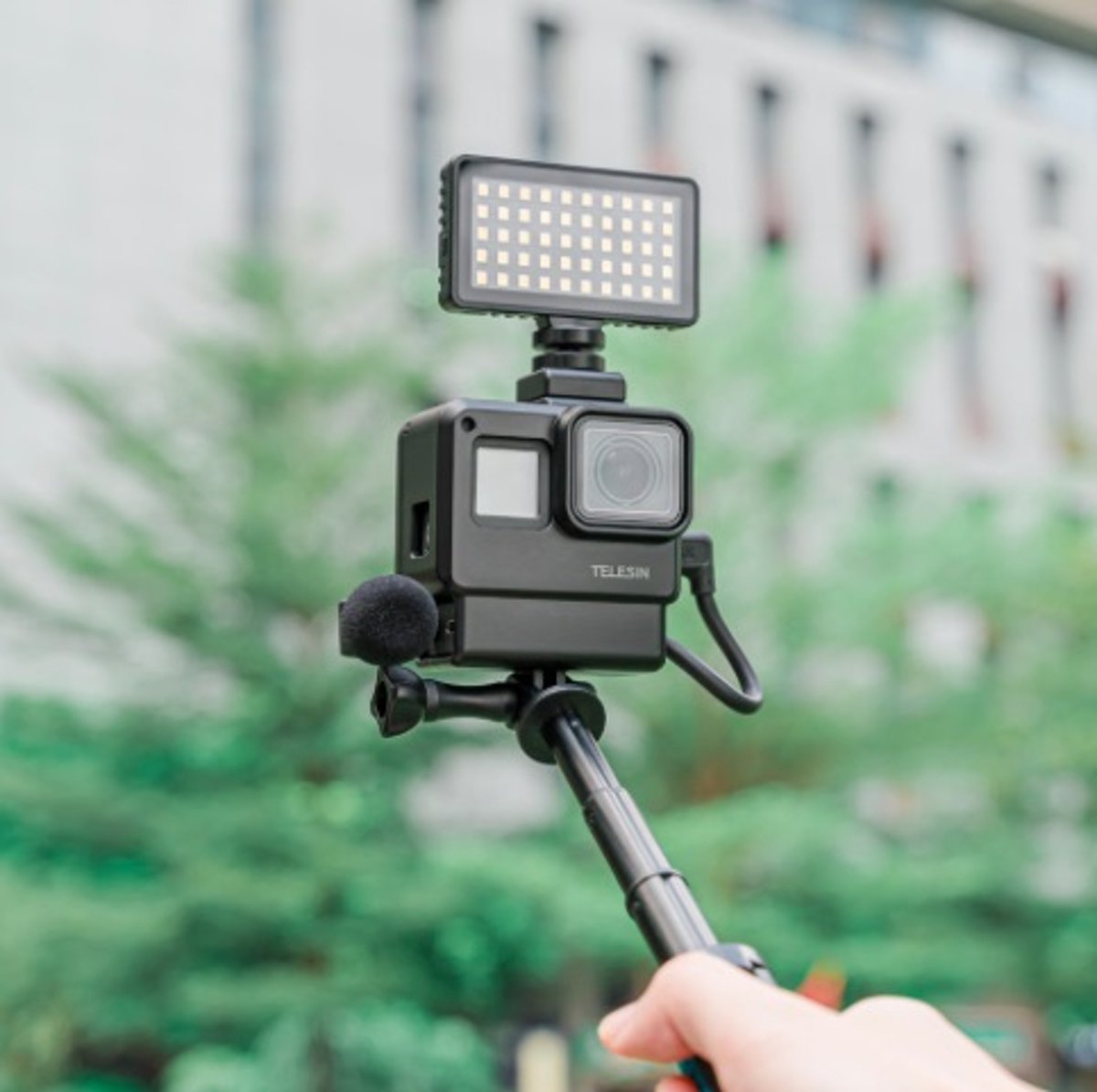 PRO SERIES Vlog Case met Microfoon en LED-Verlichting Set voor GoPro Hero 5 / 6 & 7 BLACK - Zwart