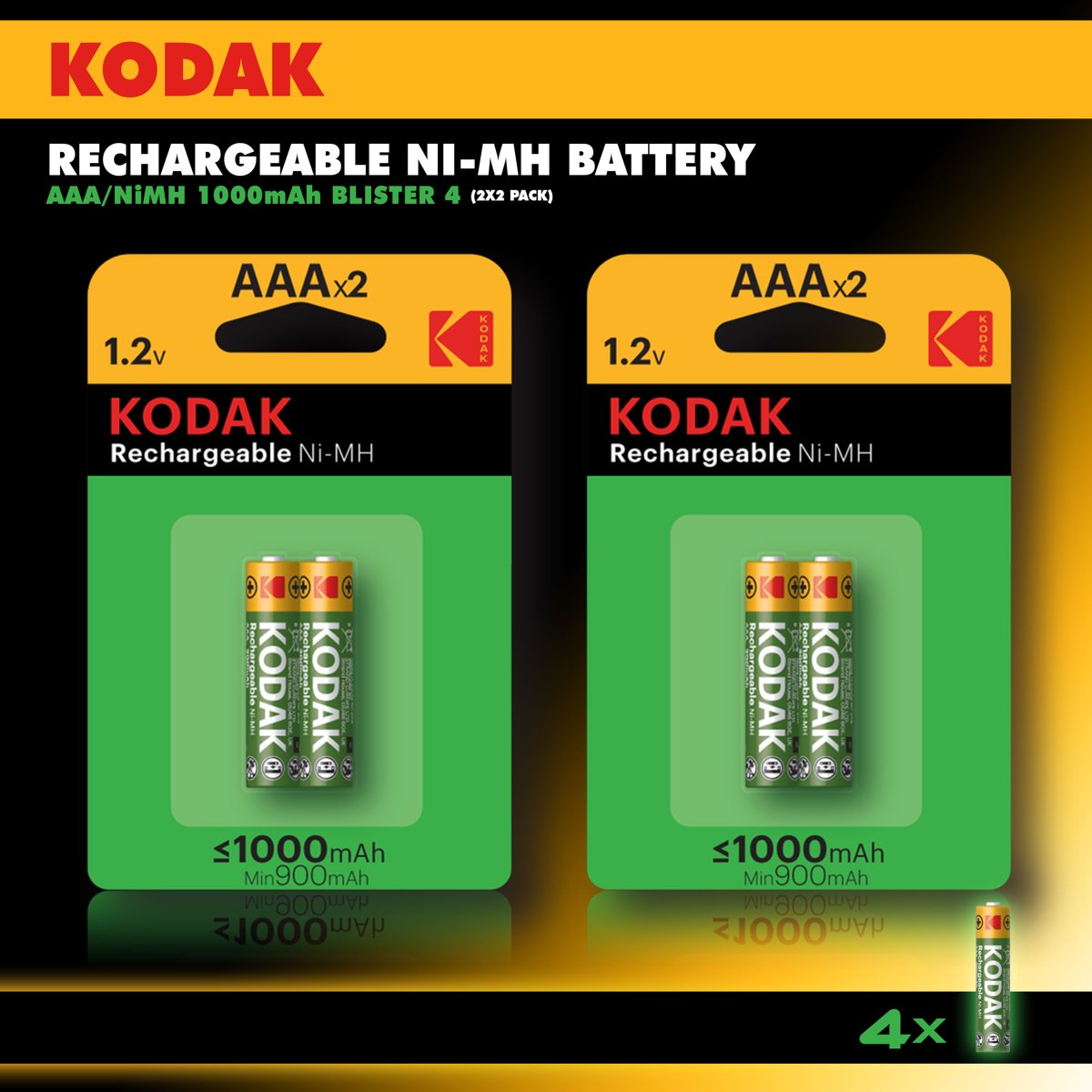 Kodak - oplaadbare AAA batterijen - Potlood - 1000mAh - 4 stuks