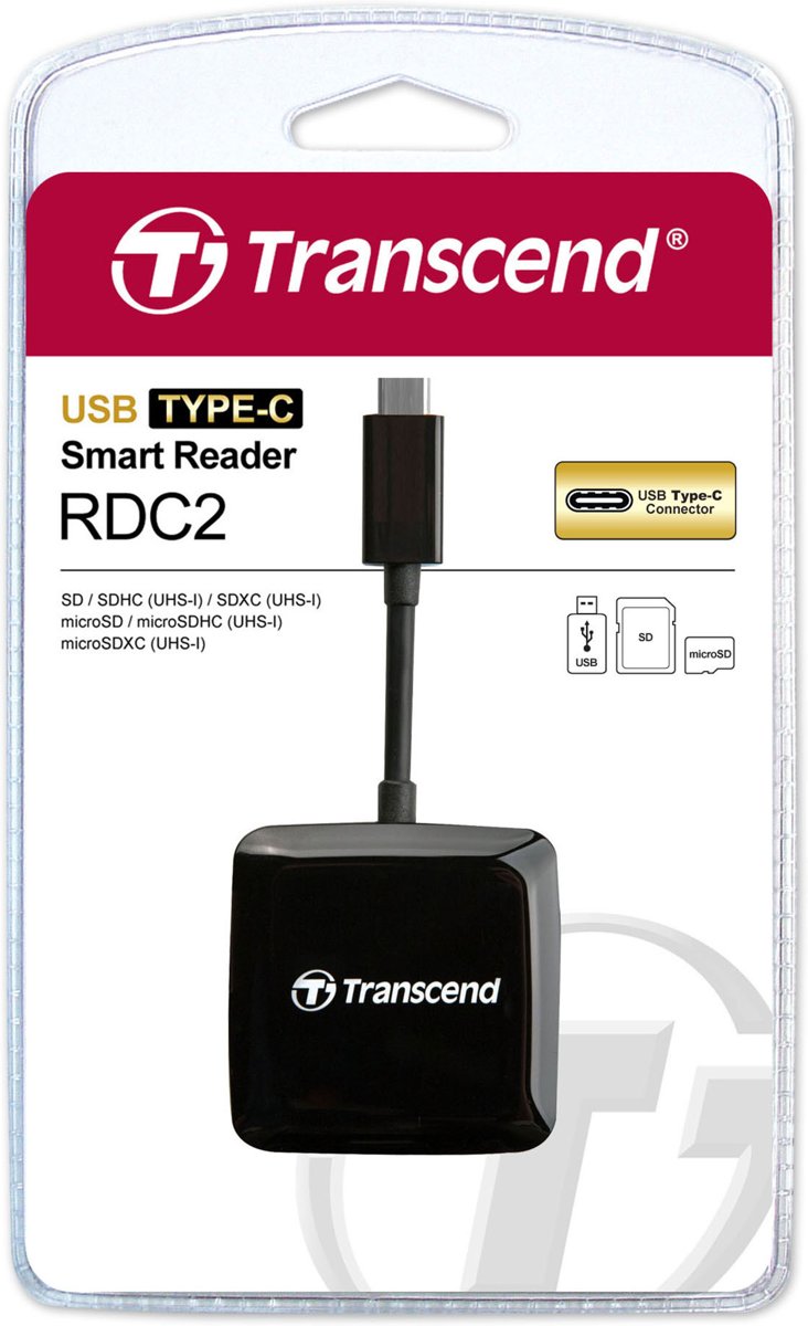 Transcend RDC2 geheugenkaartlezer Zwart USB 2.0 Type-C