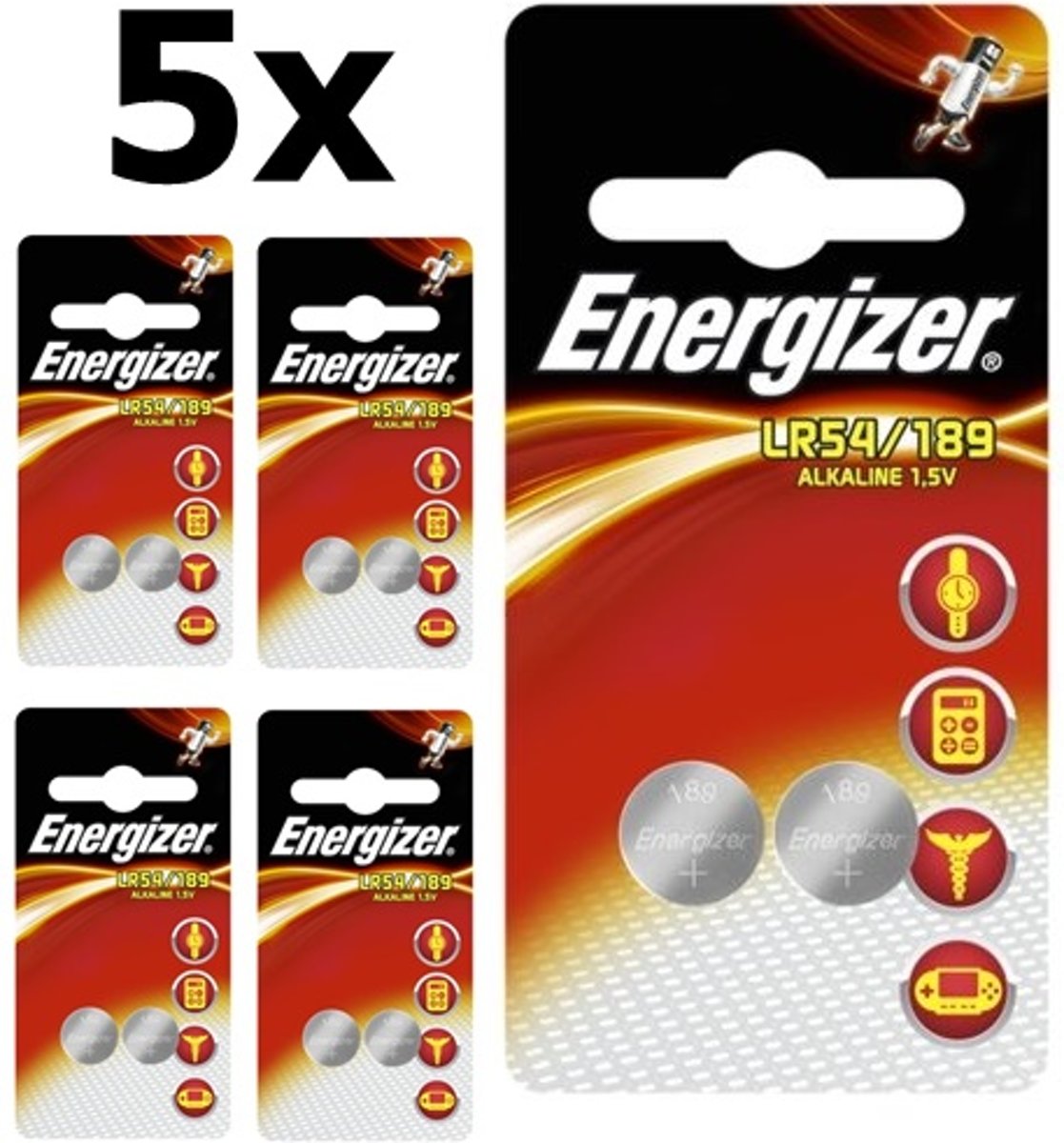 10 Stuks (5 Blister a 2st) Energizer G10 / LR54 / 189 / AG10 1.5V Alkaline knoopcel batterij