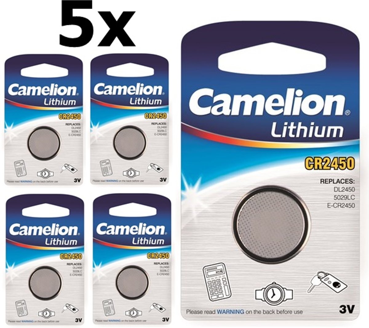 5 Stuks Camelion CR2450 3v lithium knoopcelbatterij