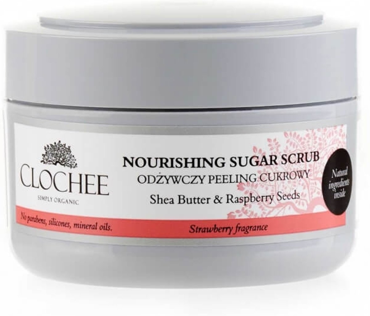 Foto van Clochee Cosmetics nourishing sugar scrub Strawberry 250g.