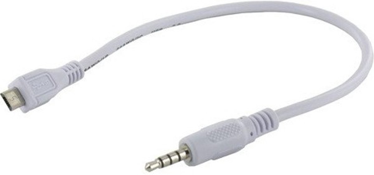 Micro USB male naar Audio Jack 3.5mm male Kabel 30cm Wit