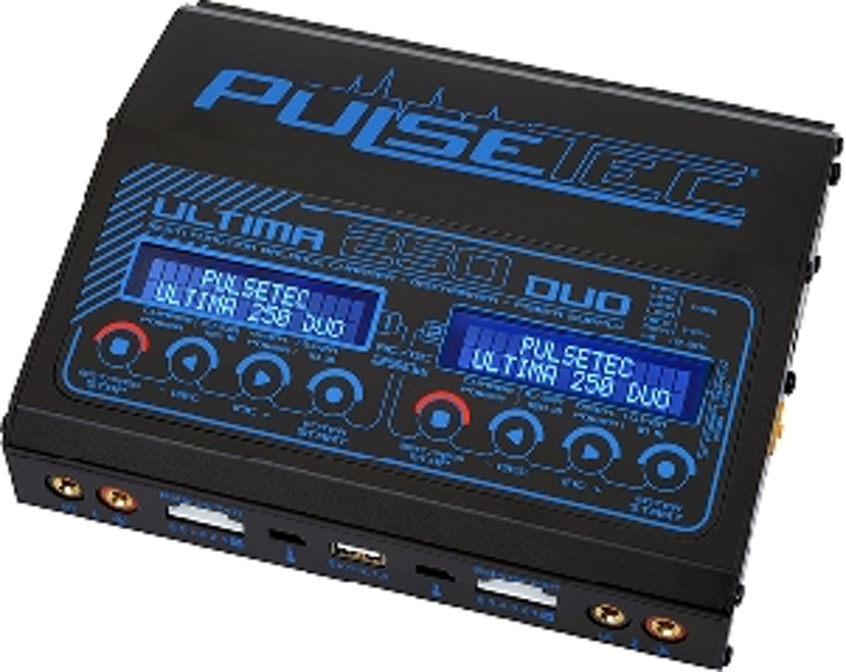 Pulsetec - Dual RC Charger - Ultima 250 Duo - AC 100-240V - DC 11-18V - 250W Power - 0.1-10.0A - 1-6 Li-xx - 1-15 Ni-xx - 2-20V PB