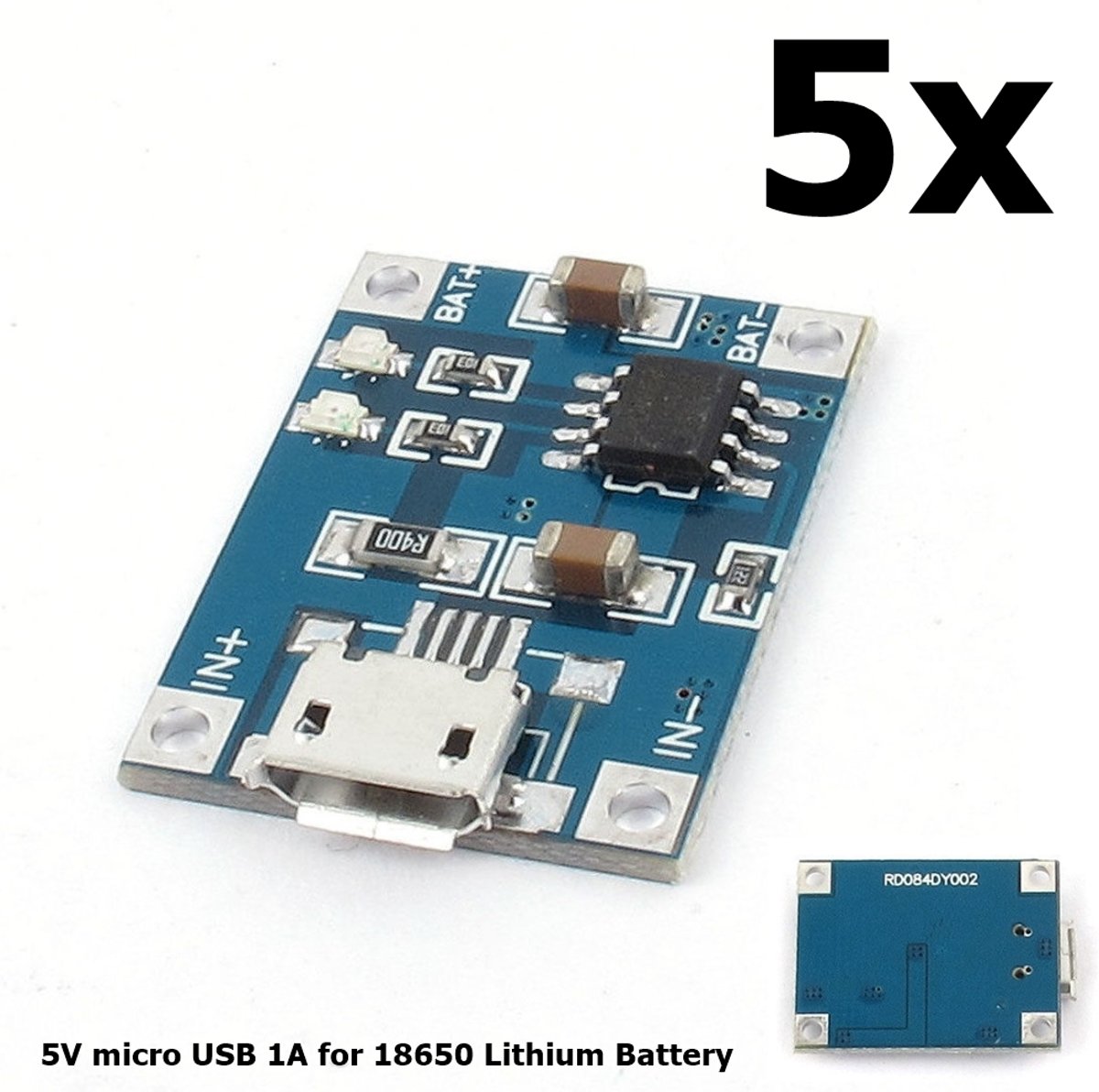 5 Stuks - 5V Micro USB 1A 18650 Battery Charging Board Module