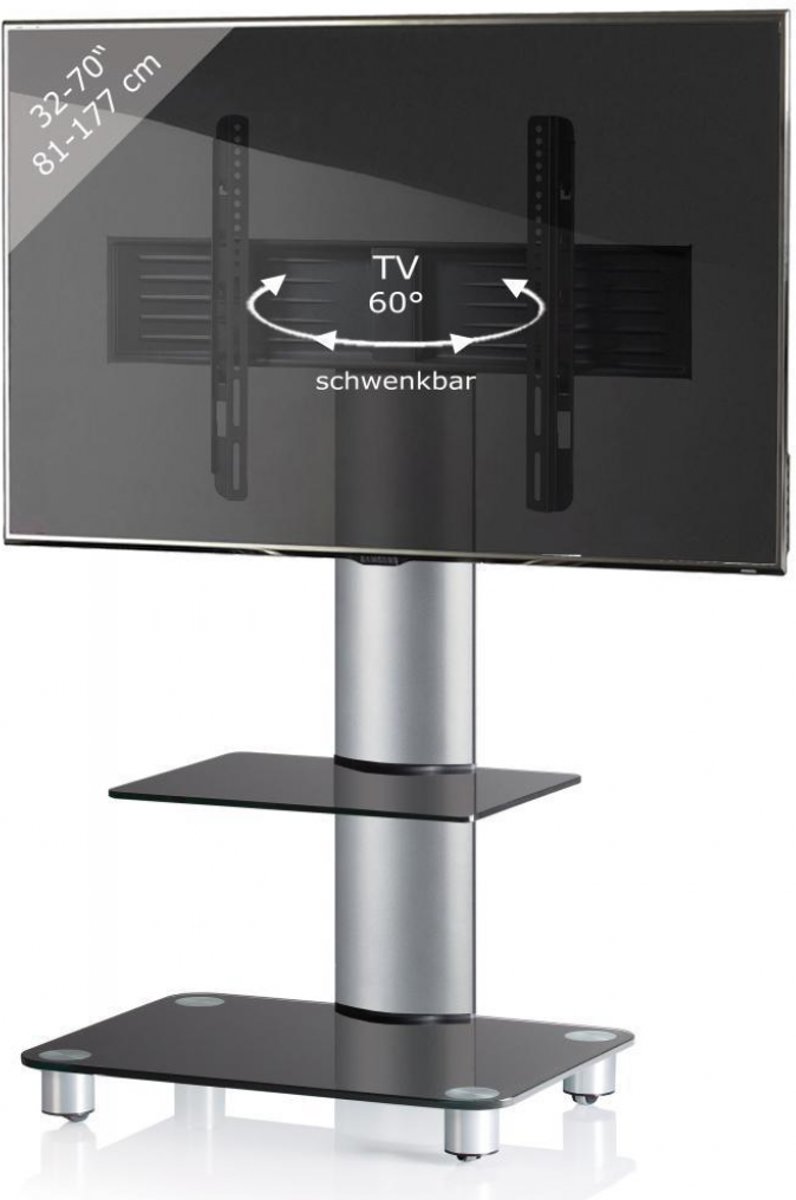 TV voet TV standaard Tosal draaibaar verrijdbaar zilver matglas