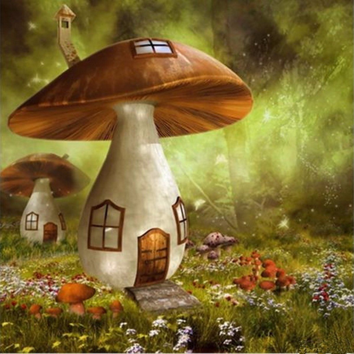 10x10ft Sunshine Forest Mushroom House Photography Background Studio Prop Background