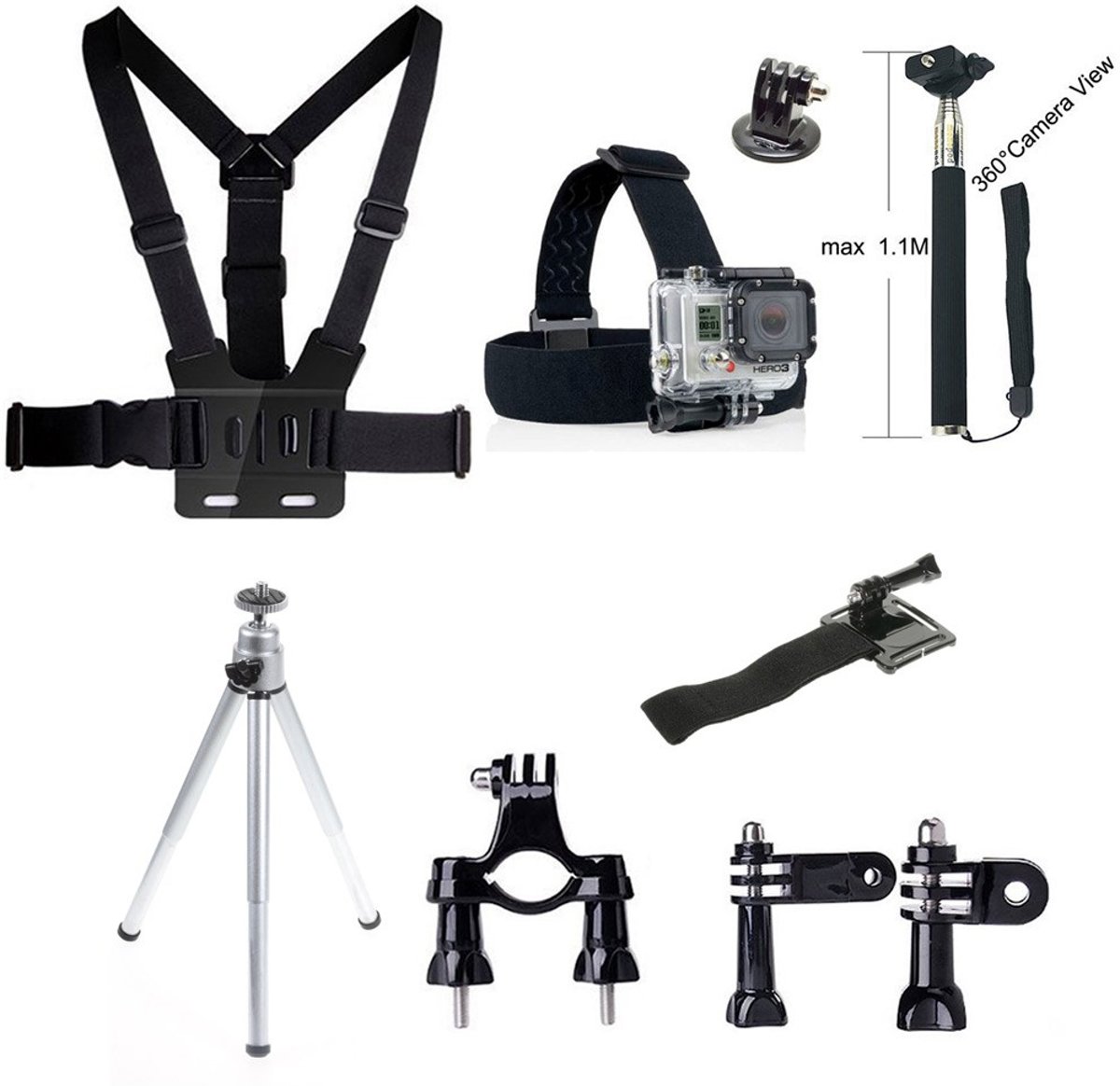 9 in 1 Accessories Kit voor GoPro Hero 4/3+/3/2/1 en Actioncam
