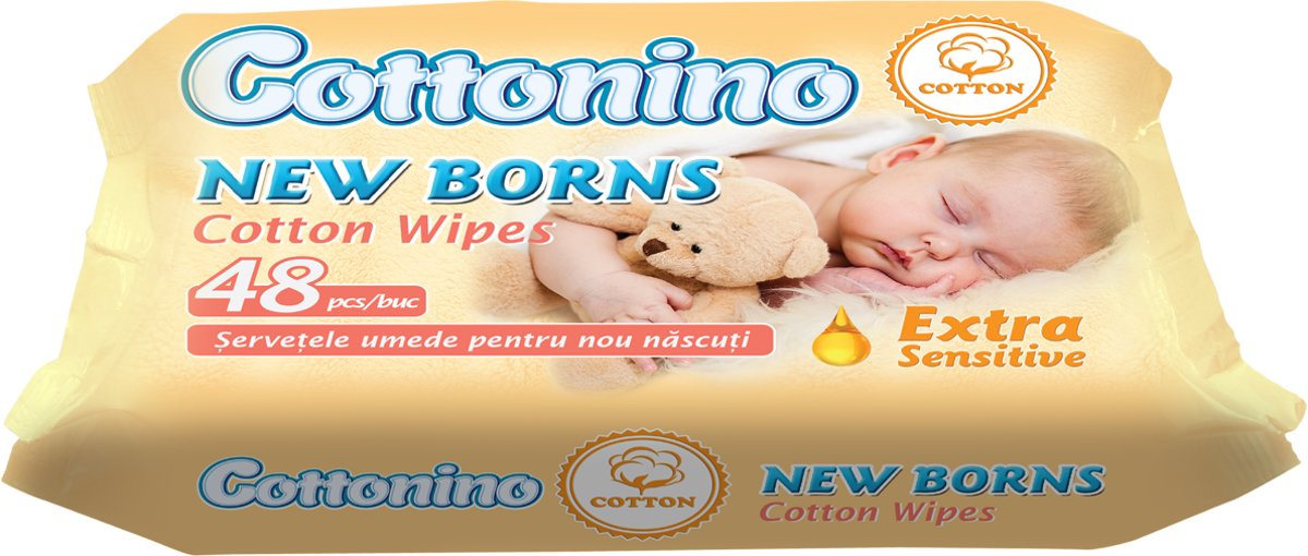 Foto van Cottonino pasgeborenen Katoen Wipes 6 x 48 stuks - Extra Sensitive