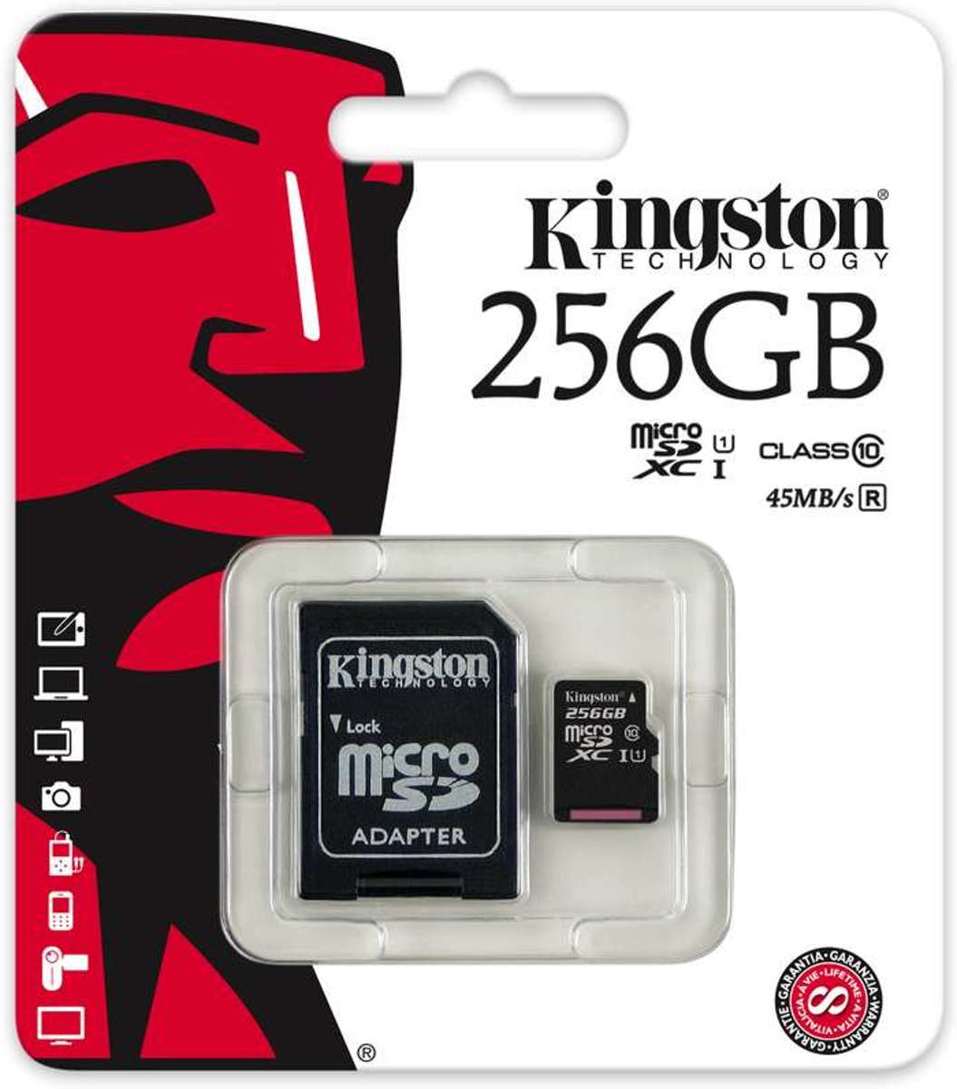 Kingston MicroSDXC UHS-I Class 10 - 256GB - inclusief micro SD naar SD adapter